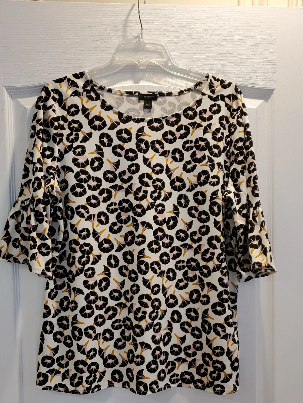 Ann Taylor Factory Black and White Floral Blouse with Yellow Accents